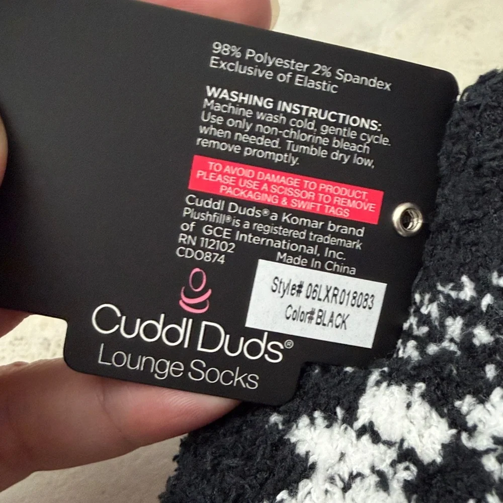 Cuddl Duds Black and White Lounge Socks. 3 pair